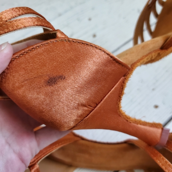 Bronze Orange Satin Open Toe Ballroom Dancing Shoes - Picture 4 of 8